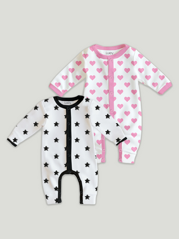 LUAY 100% Cotton Full Sleeves Printed Baby Romper,Bodysuit Jumpsuit for Baby Girls & Baby Boy (Pack of 2)