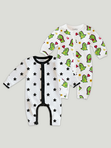 LUAY 100% Cotton Full Sleeves Printed Baby Romper,Bodysuit Jumpsuit for Baby Girls & Baby Boy (Pack of 2)