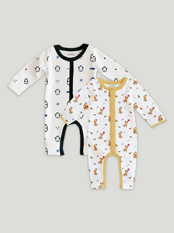 LUAY 100% Cotton Full Sleeves Printed Baby Romper,Bodysuit Jumpsuit for Baby Girls & Baby Boy (Pack of 2)