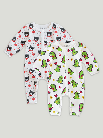 LUAY 100% Cotton Full Sleeves Printed Baby Romper,Bodysuit Jumpsuit for Baby Girls & Baby Boy (Pack of 2)