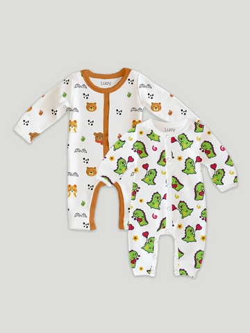 LUAY 100% Cotton Full Sleeves Printed Baby Romper,Bodysuit Jumpsuit for Baby Girls & Baby Boy (Pack of 2)