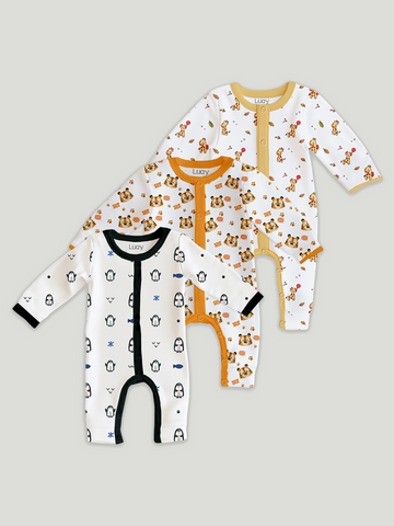 LUAY 100% Cotton Full Sleeves Printed Baby Romper,Bodysuit Jumpsuit for Baby Girls & Baby Boy (Pack of 3)