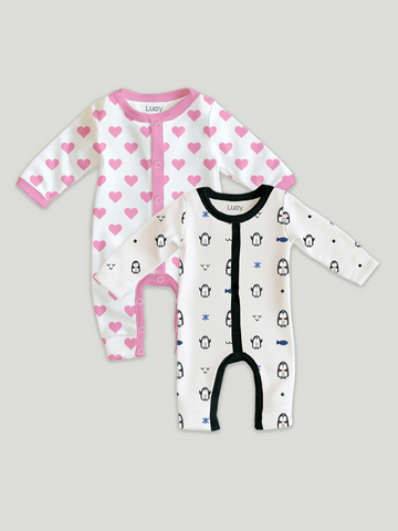 LUAY 100% Cotton Full Sleeves Printed Baby Romper,Bodysuit Jumpsuit for Baby Girls & Baby Boy (Pack of 2)