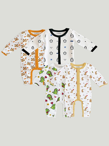 LUAY 100% Cotton Full Sleeves Printed Baby Romper,Bodysuit Jumpsuit for Baby Girls & Baby Boy (Pack of 4)