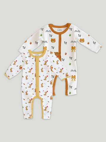 LUAY 100% Cotton Full Sleeves Printed Baby Romper,Bodysuit Jumpsuit for Baby Girls & Baby Boy (Pack of 2)