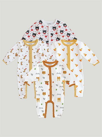 LUAY 100% Cotton Full Sleeves Printed Baby Romper,Bodysuit Jumpsuit for Baby Girls & Baby Boy (Pack of 4)