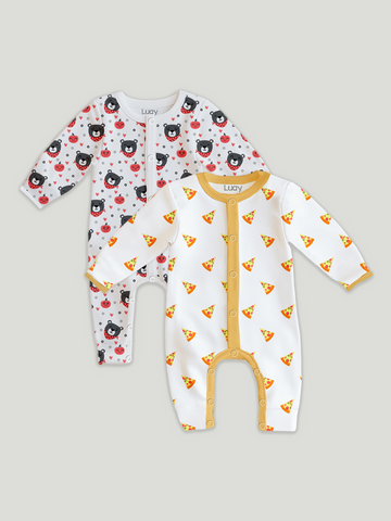 LUAY 100% Cotton Full Sleeves Printed Baby Romper,Bodysuit Jumpsuit for Baby Girls & Baby Boy (Pack of 2)