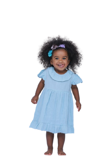 LUAY 100% Linen Sky Blue Baby Frock with Frills,Cute and Trendy Summer Dress for Babies
