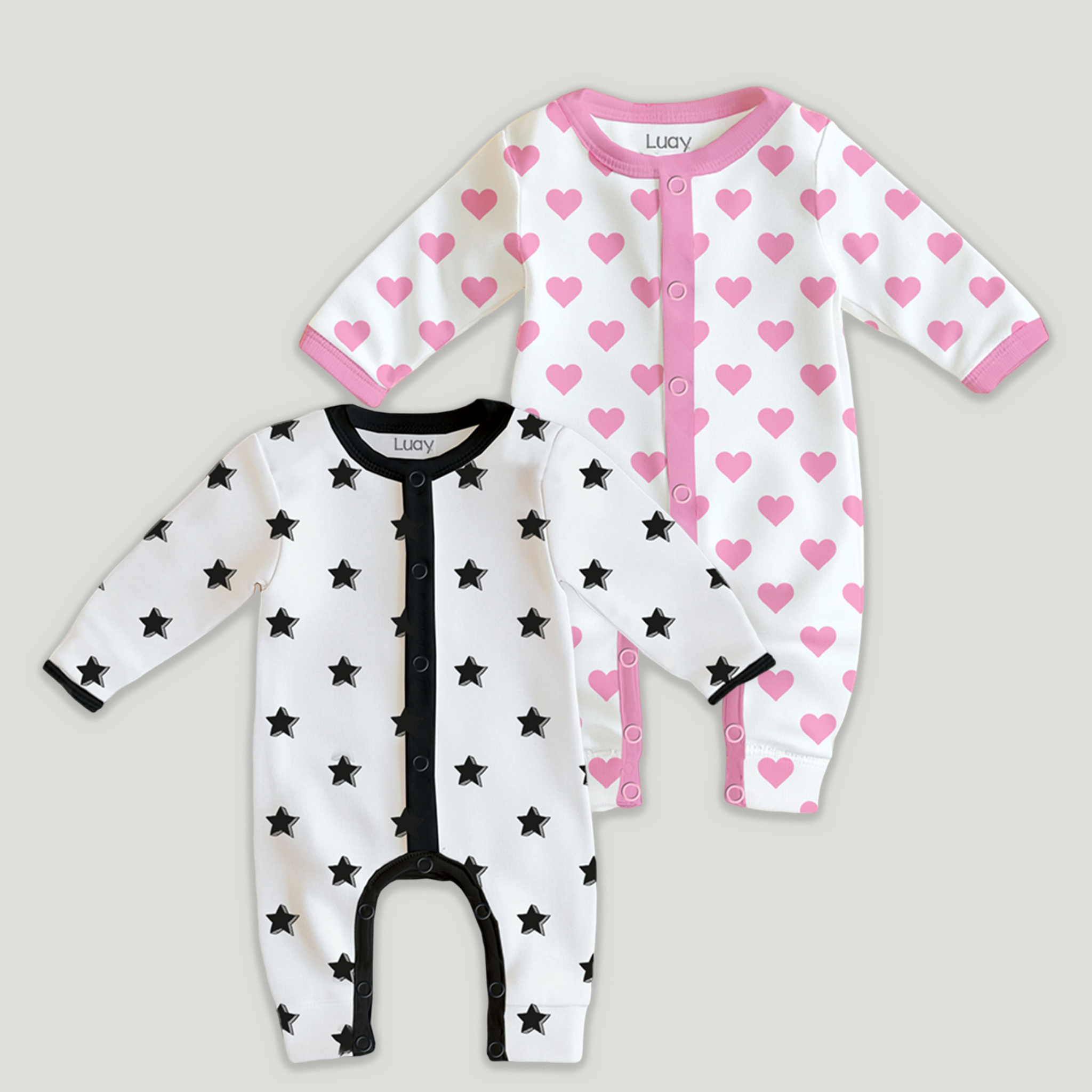 LUAY 100% Cotton Full Sleeves Printed Baby Romper,Bodysuit Jumpsuit for Baby Girls & Baby Boy (Pack of 2)