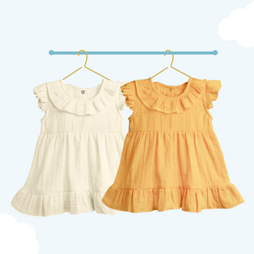 LUAY 100% Linen Baby Frock, with Frills, Dress for Baby Girls, Cute and Trendy Summer Dress for Babies (Pack of 2)