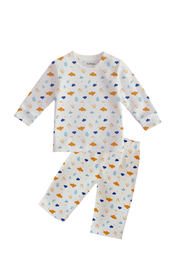 Luay® 100% Cotton Cloud & Nature Printed Co-ord Set | Ultra-Soft Stylish & Classy Oufits | Full-Sleeve T-Shirt & Comfy Pants - White