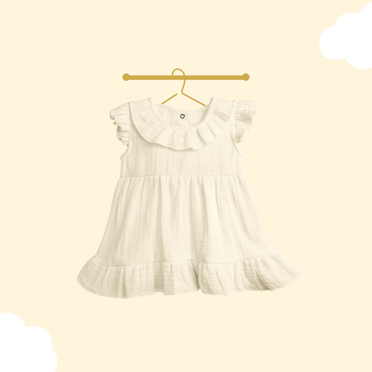 LUAY 100% Linen Green Baby Frock, with Frills, Dress for Baby Girls, Cute and Trendy Summer Dress for Babies
