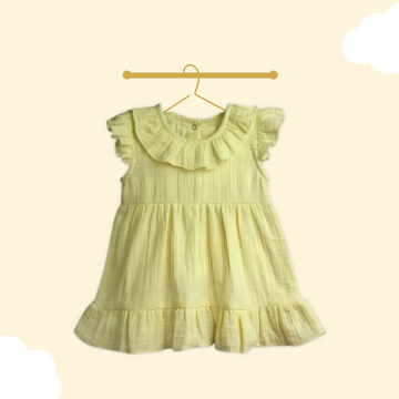 LUAY 100% Linen Green Baby Frock, with Frills, Dress for Baby Girls, Cute and Trendy Summer Dress for Babies