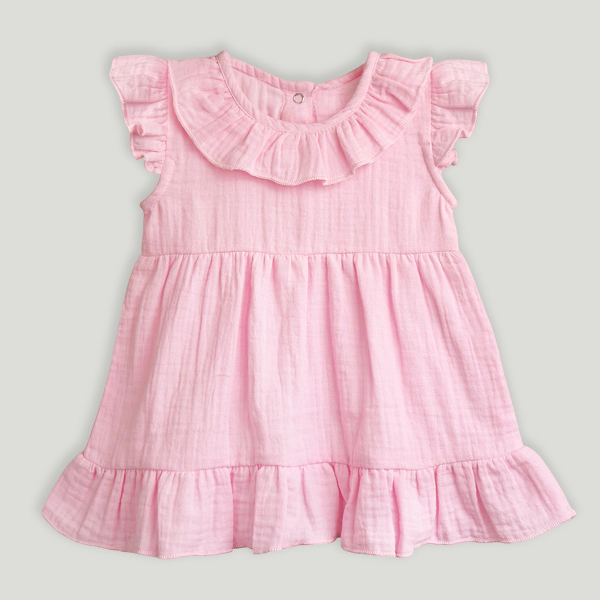 LUAY 100% Linen Pink Baby Frock, with Frills, Dress for Baby Girls, Cute and Trendy Summer Dress for Babies,