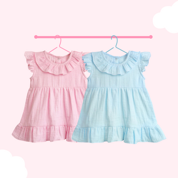 LUAY 100% Linen  Baby Frock, with Frills, Dress for Baby Girls, Cute and Trendy Summer Dress for Babies (Pack of 2)