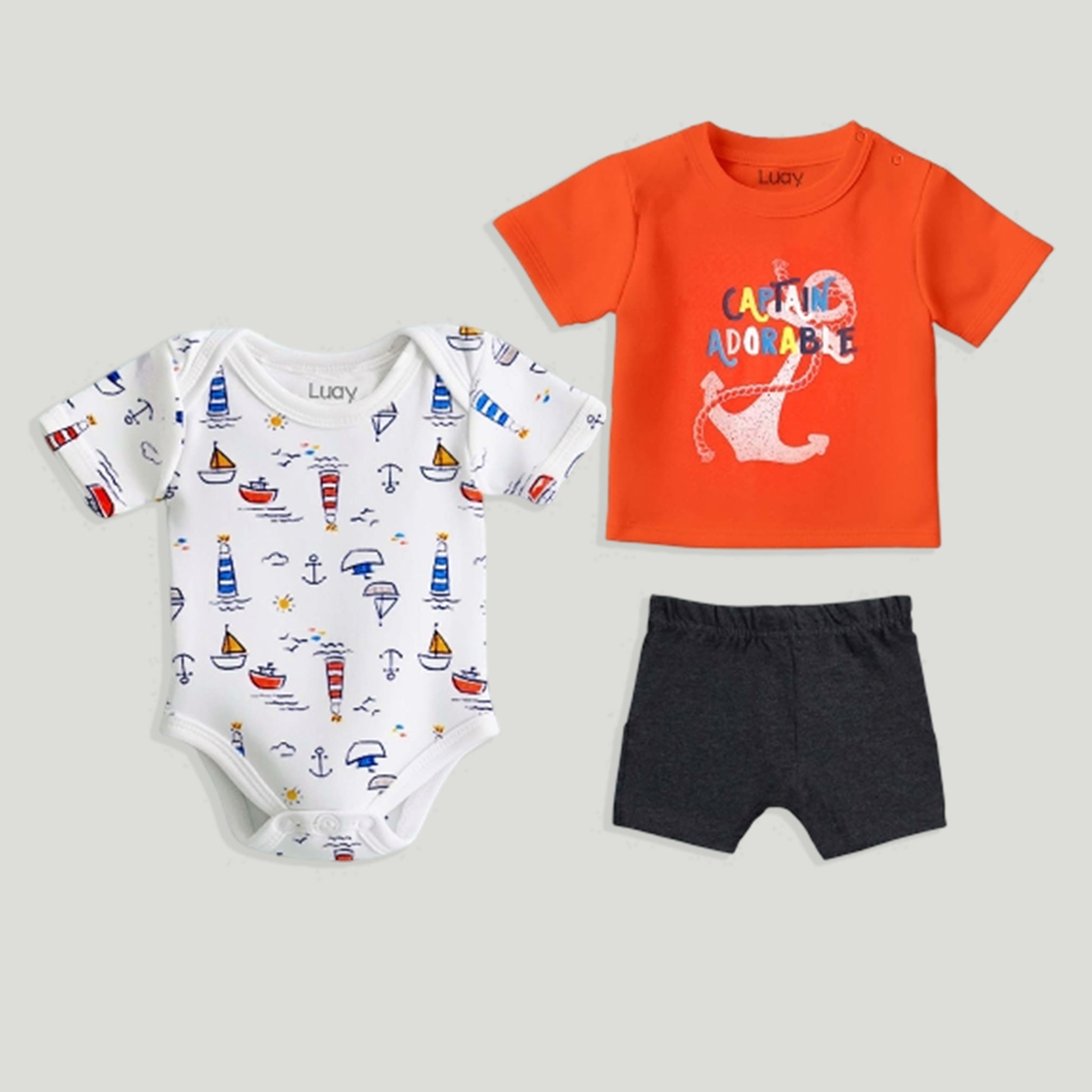 LUAY Unisex  Cotton Red T-Shirt, Short & Onesie  Cotton 3-Piece Set: Adorable and Comfortable Baby Wear (Pack of 3)