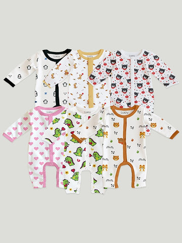 LUAY 100% Cotton Full Sleeves Printed Baby Romper,Bodysuit Jumpsuit for Baby Girls & Baby Boy (Pack of 6)