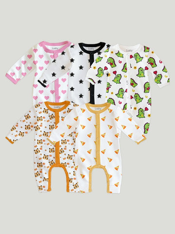 LUAY 100% Cotton Full Sleeves Printed Baby Romper,Bodysuit Jumpsuit for Baby Girls & Baby Boy (Pack of 5)