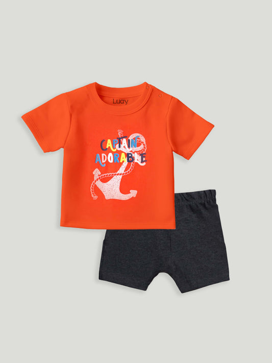 LUAY Unisex  Cotton Red T-Shirt, Short & Onesie  Cotton 3-Piece Set: Adorable and Comfortable Baby Wear (Pack of 3)