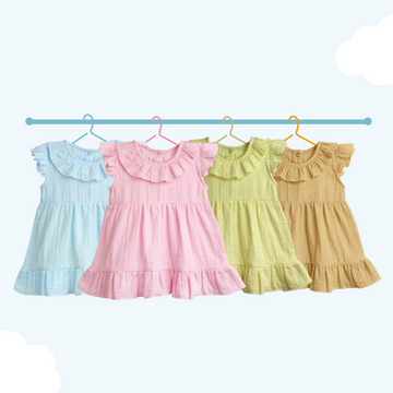 LUAY 100% Linen  Baby Frock, with Frills, Dress for Baby Girls, Cute and Trendy Summer Dress for Babies (Pack of 4)
