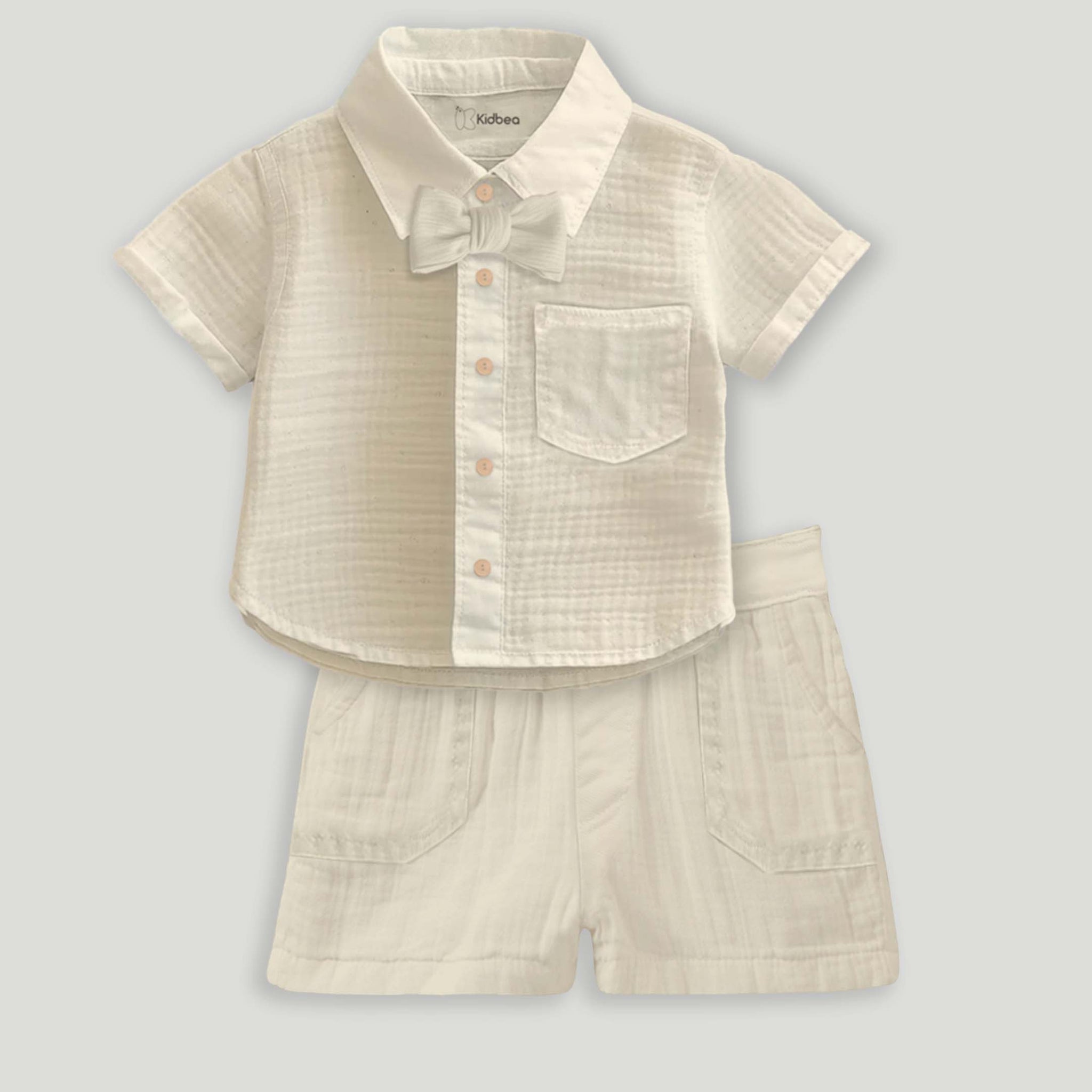 Luay® 100% Linen Shirt & Pant for Kids | Stylish Short-Sleeve Shirt & Comfy Shorts -offWhite.