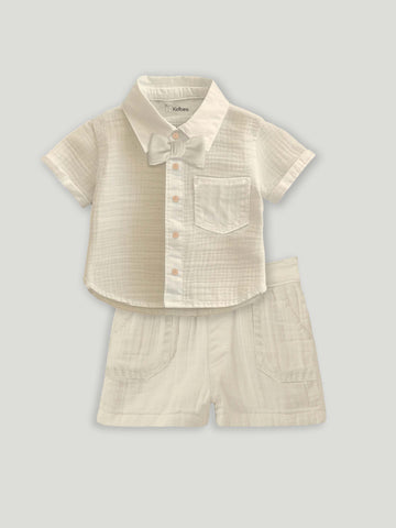 Luay® 100% Linen Shirt & Pant for Kids | Stylish Short-Sleeve Shirt & Comfy Shorts -offWhite.