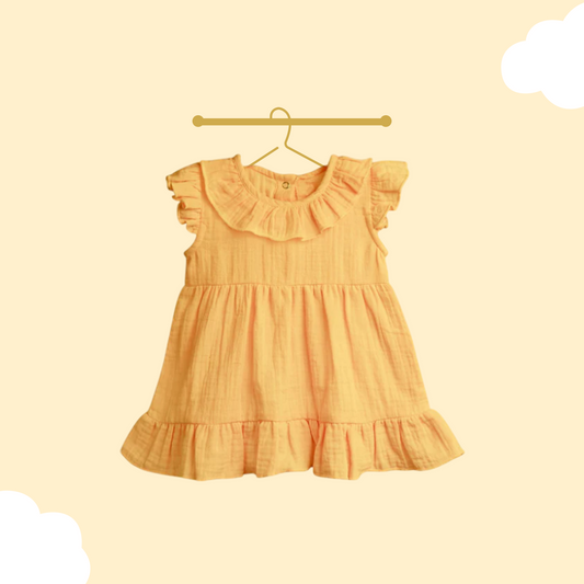 LUAY 100% Linen  Baby Frock, with Frills, Dress for Baby Girls, Cute and Trendy Summer Dress for Babies (Pack of 4)