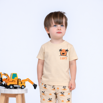 تي شيرت LUAY Baby Boys 100% مصنوع من الخيزران فائق النعومة نصف كم مع طباعة شجرة نخيل الجمل الساحرة - مشمش مبيض