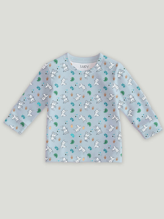 Luay® 100% Cotton Bunny Printed Co-ord Set | Ultra-Soft Stylish & Classy Oufits | Full-Sleeve T-Shirt & Comfy Pants - Sky Blue