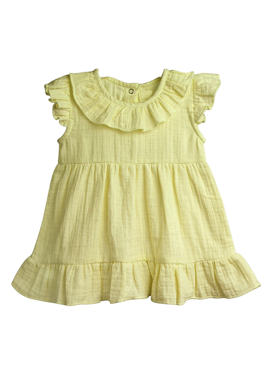LUAY 100% Linen Green Baby Frock, with Frills, Dress for Baby Girls, Cute and Trendy Summer Dress for Babies