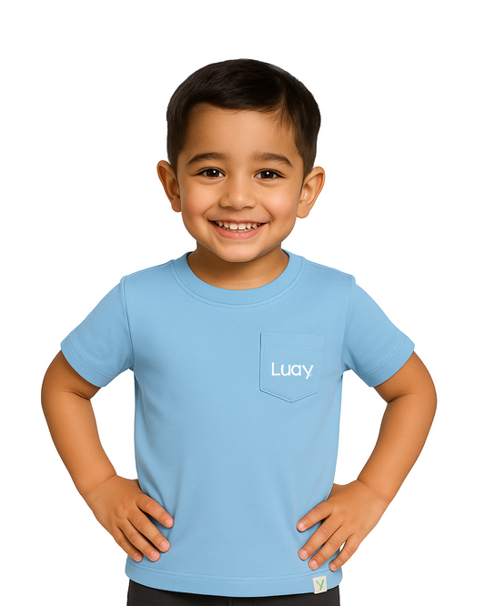 LUAY Baby Boys 100% Bamboo based Ultra- Soft fabric Half Sleeve T-Shirt - Clear Blue