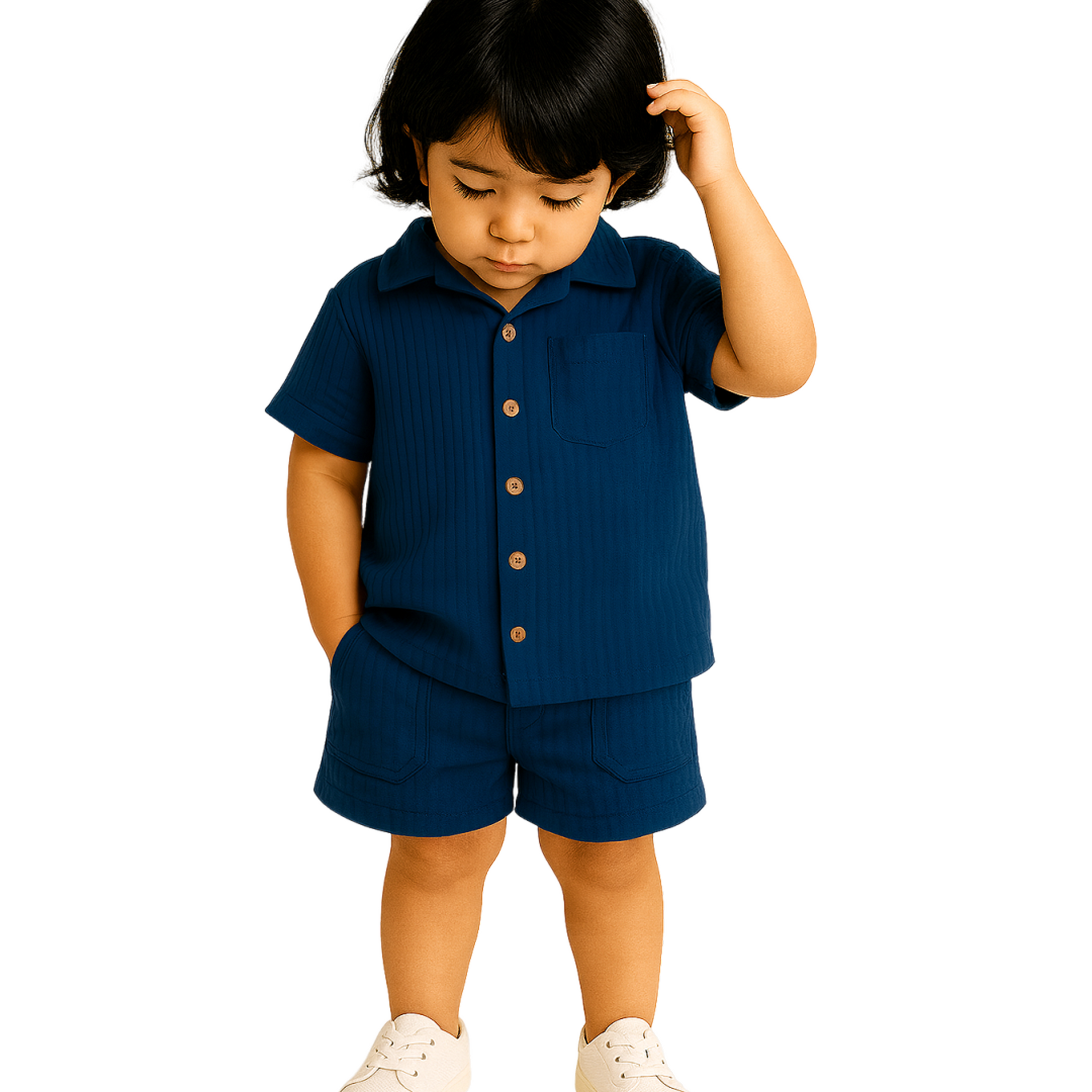 Luay® 100% Linen Shirt & Pant for Kids | Stylish Short-Sleeve Shirt & Comfy Shorts -Blue.