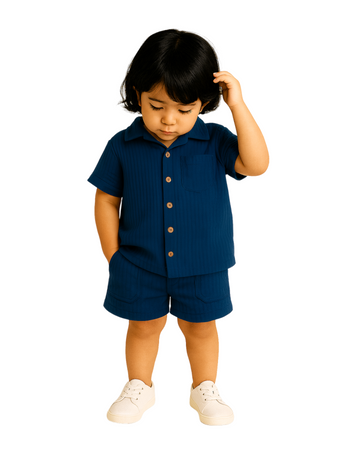 Luay® 100% Linen Shirt & Pant for Kids | Stylish Short-Sleeve Shirt & Comfy Shorts -Blue.