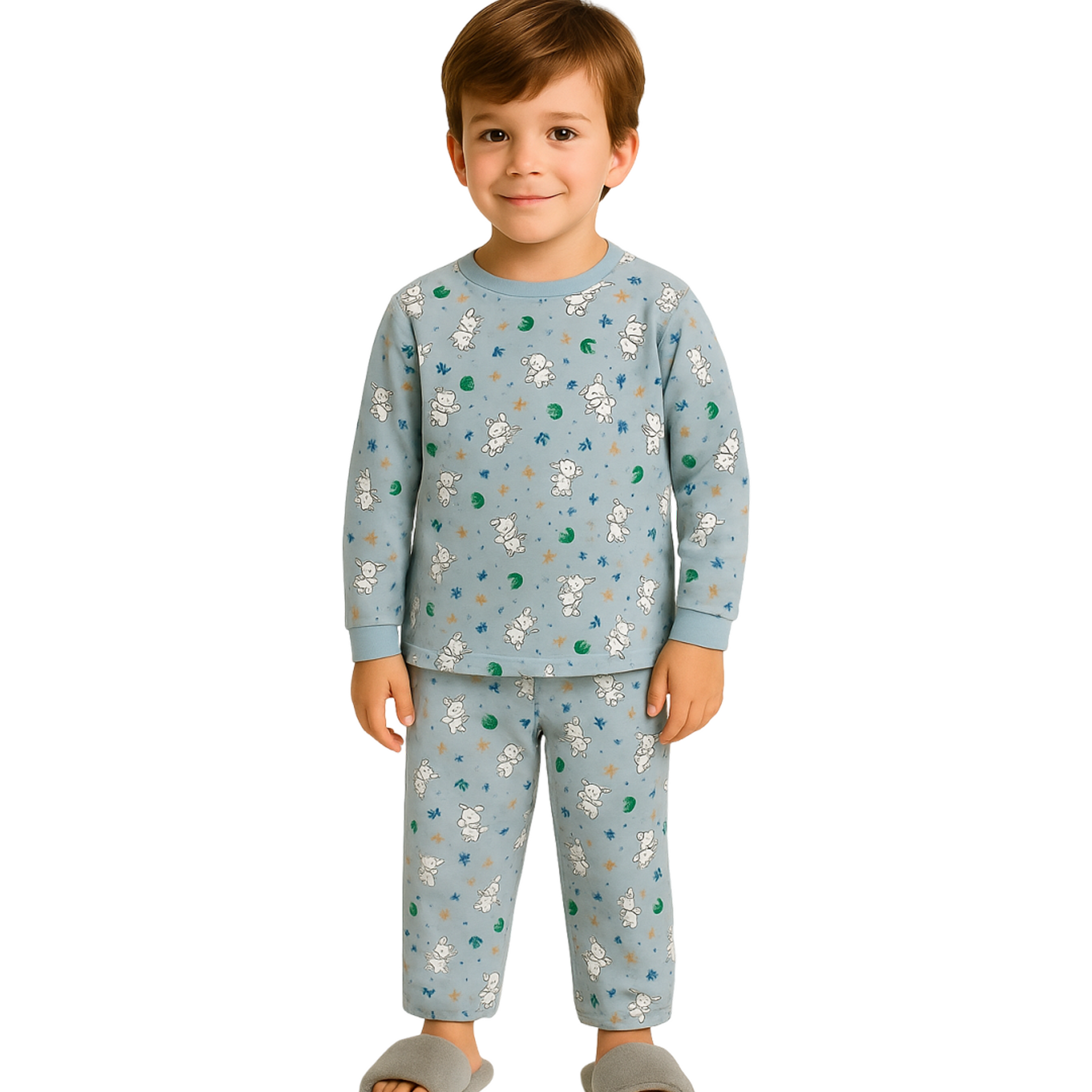 Luay® 100% Cotton Bunny Printed Co-ord Set | Ultra-Soft Stylish & Classy Oufits | Full-Sleeve T-Shirt & Comfy Pants - Sky Blue