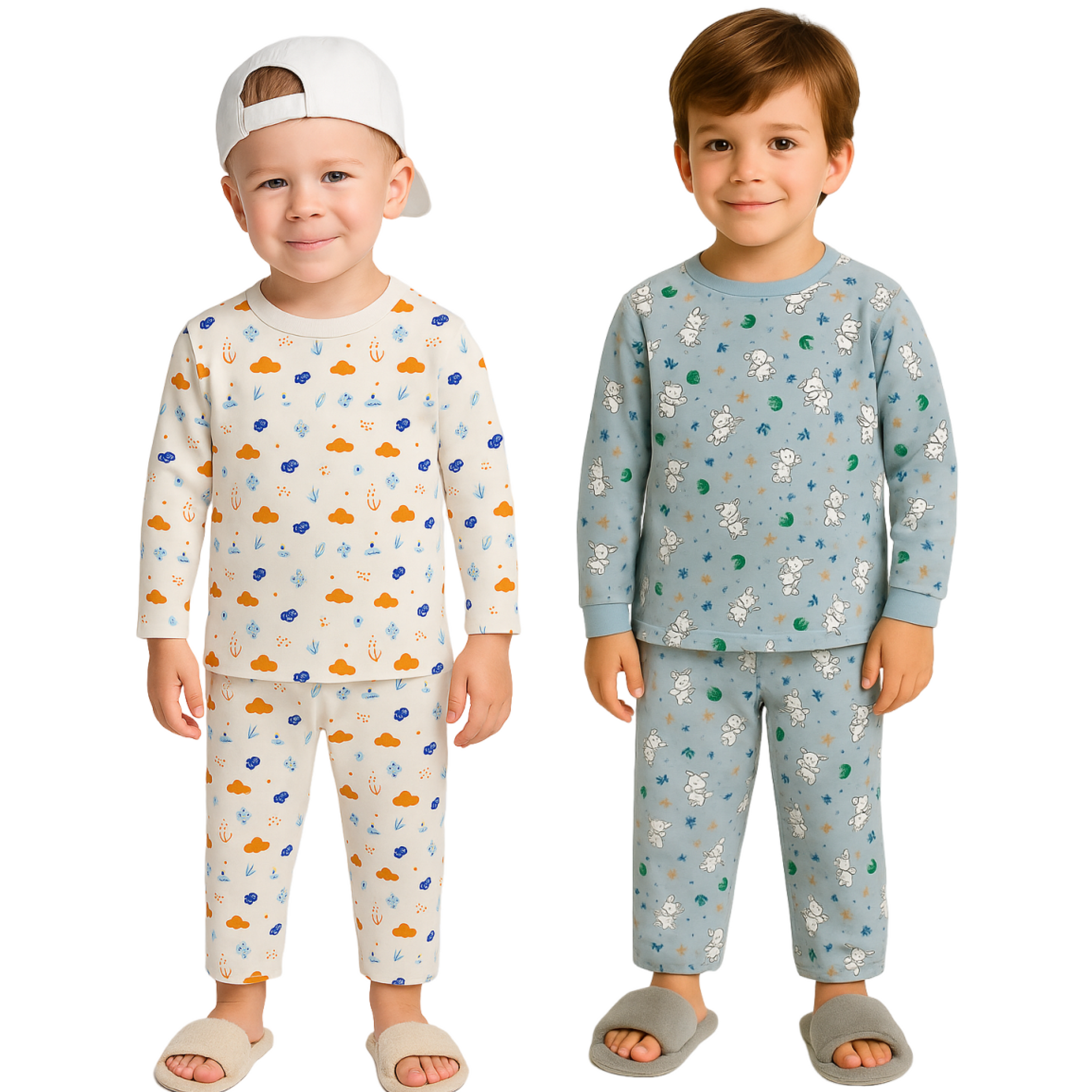 Luay® 100% Cotton Printed Combo Co-ord Set | Ultra-Soft Stylish & Classy Oufits | Full-Sleeve T-Shirt & Comfy Pants - White & Blue.