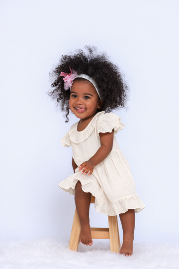 LUAY 100% Linen Green Baby Frock, with Frills, Dress for Baby Girls, Cute and Trendy Summer Dress for Babies