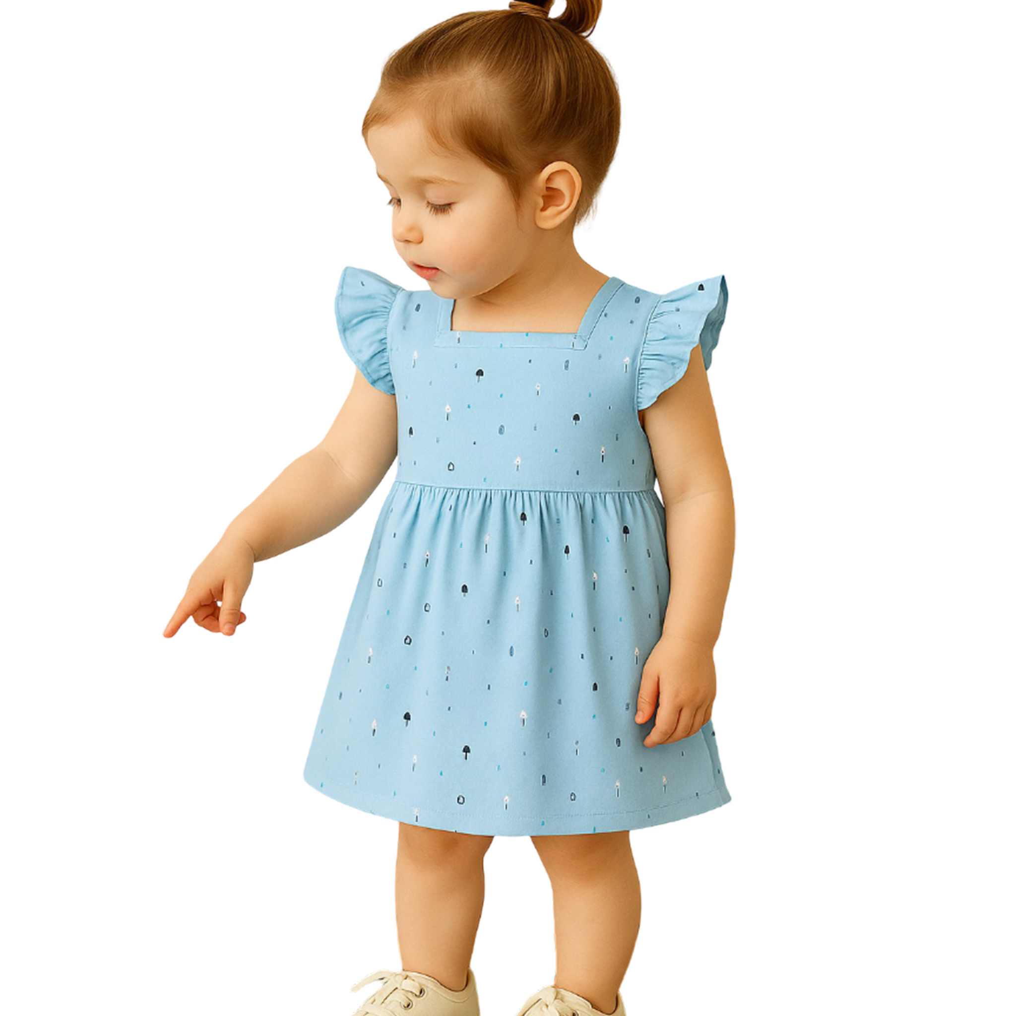 LUAY Girls 100% Bamboo based Ultra-Soft fabric Dress with ruffled sleeves_Clear Blue