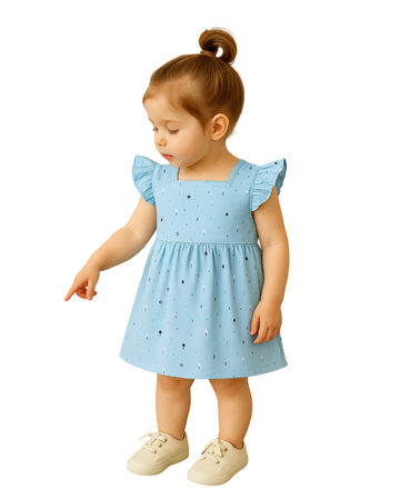 LUAY Girls 100% Bamboo based Ultra-Soft fabric Dress with ruffled sleeves_Clear Blue