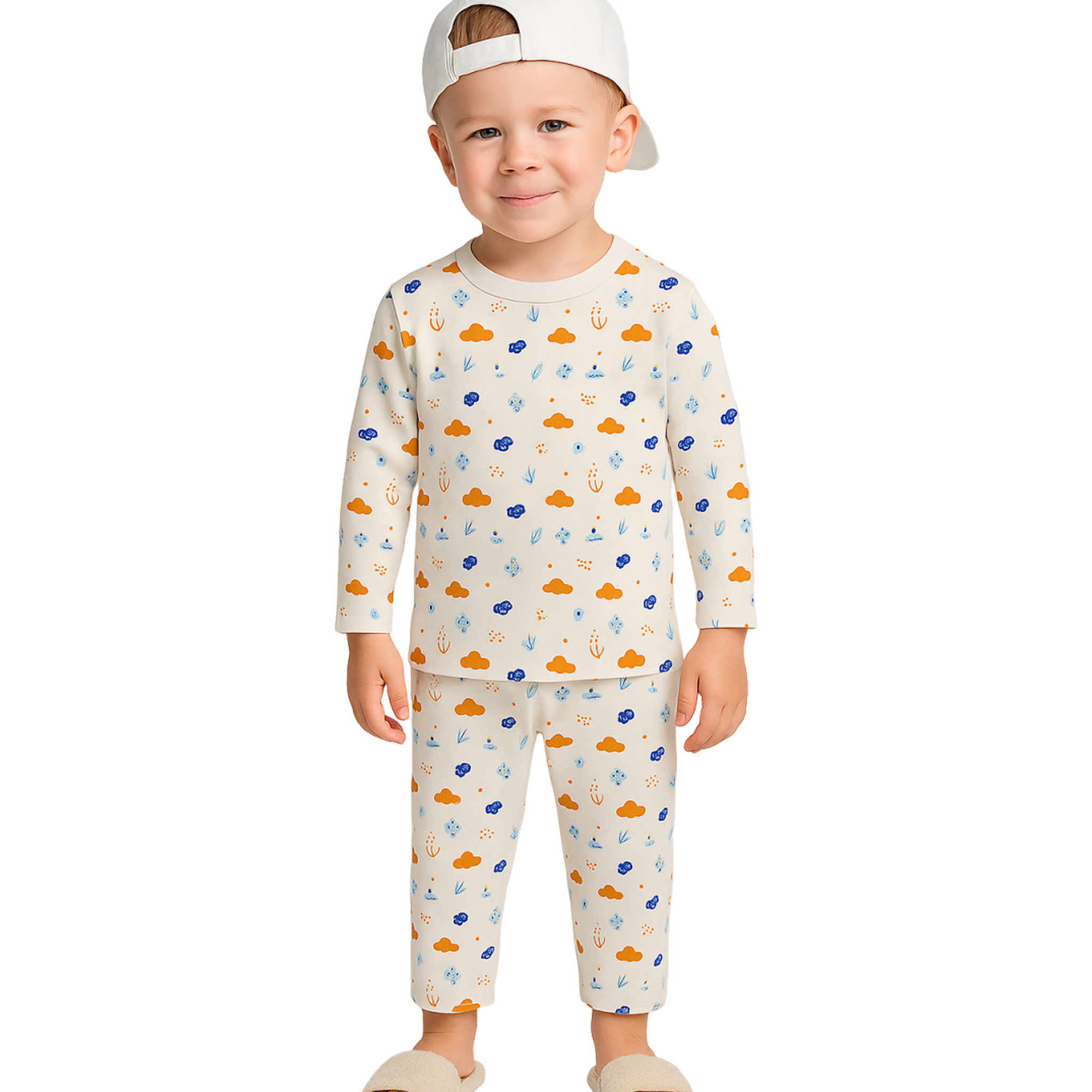 Luay® 100% Cotton Cloud & Nature Printed Co-ord Set | Ultra-Soft Stylish & Classy Oufits | Full-Sleeve T-Shirt & Comfy Pants - White