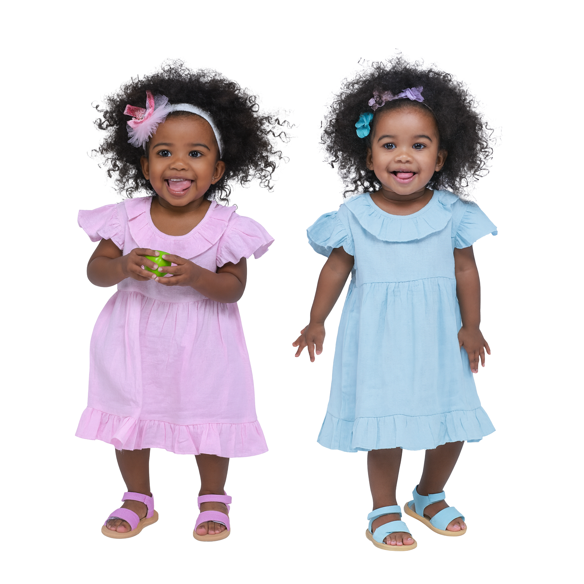 LUAY 100% Linen  Baby Frock, with Frills, Dress for Baby Girls, Cute and Trendy Summer Dress for Babies (Pack of 2)