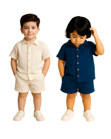 Luay® 100% Linen Pack of 2 | Stylish Short-Sleeve Shirt & Comfy Shorts Blue & offWhite.