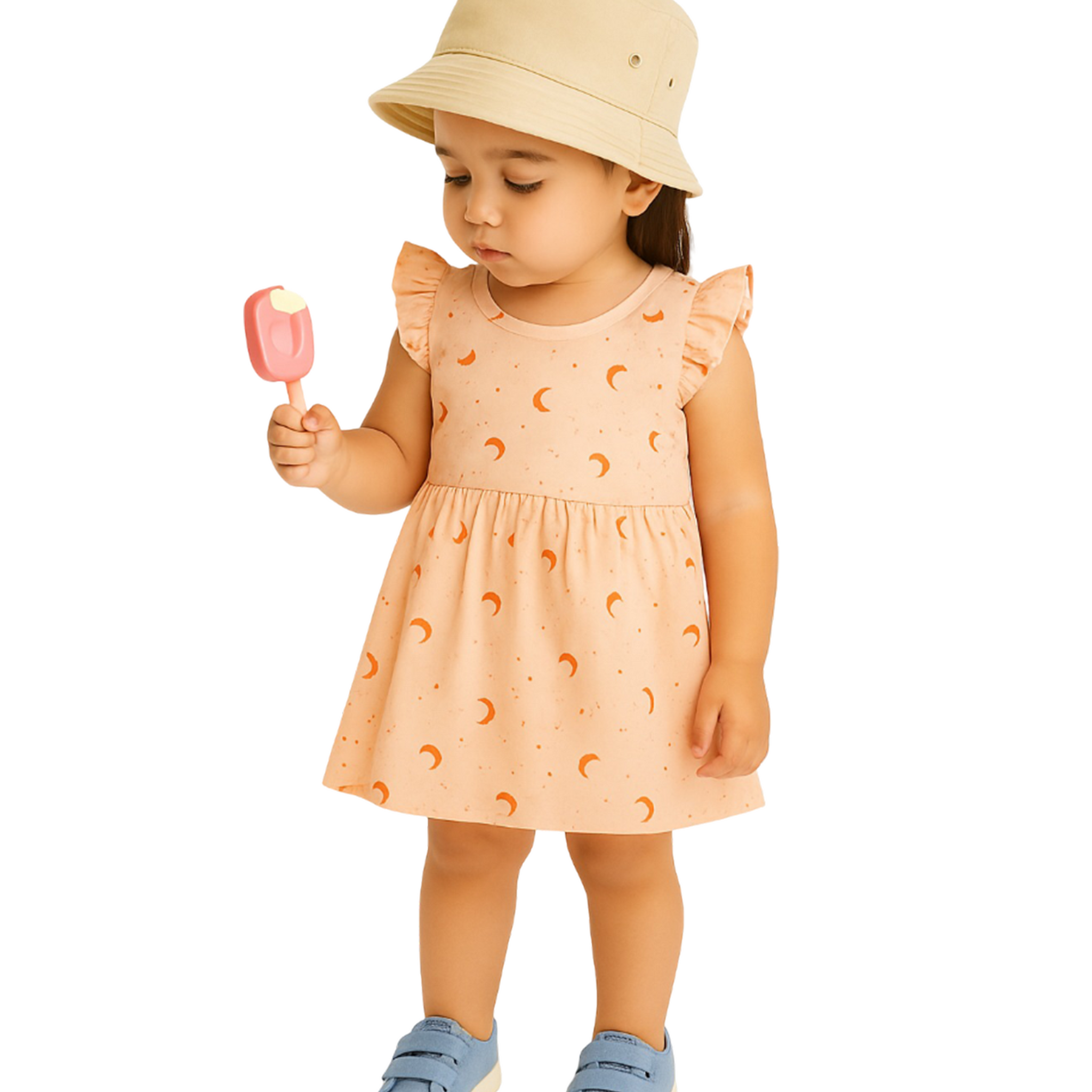 LUAY Girls 100% Bamboo based Ultra-Soft fabric Dress with ruffled sleeves_Orange