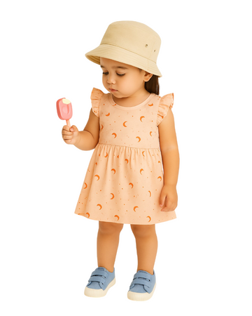 LUAY Girls 100% Bamboo based Ultra-Soft fabric Dress with ruffled sleeves_Orange