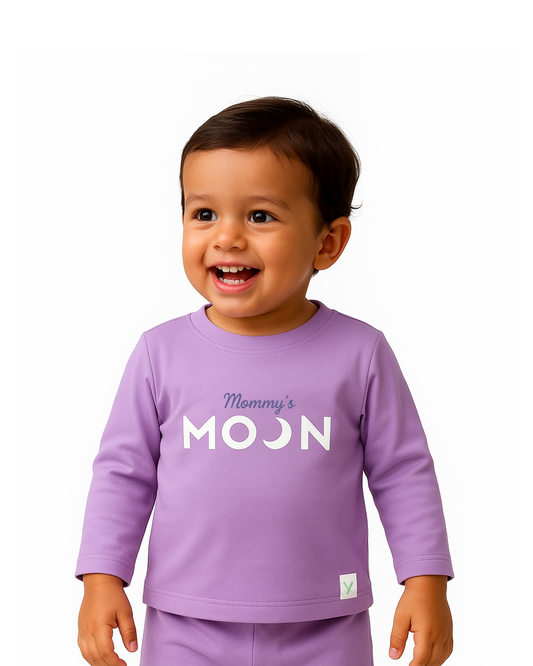 LUAY Baby Boys 100% Bamboo based Ultra- Soft fabric Full Sleeve T-Shirt with Mommy's Moon Print- Digital Lavender