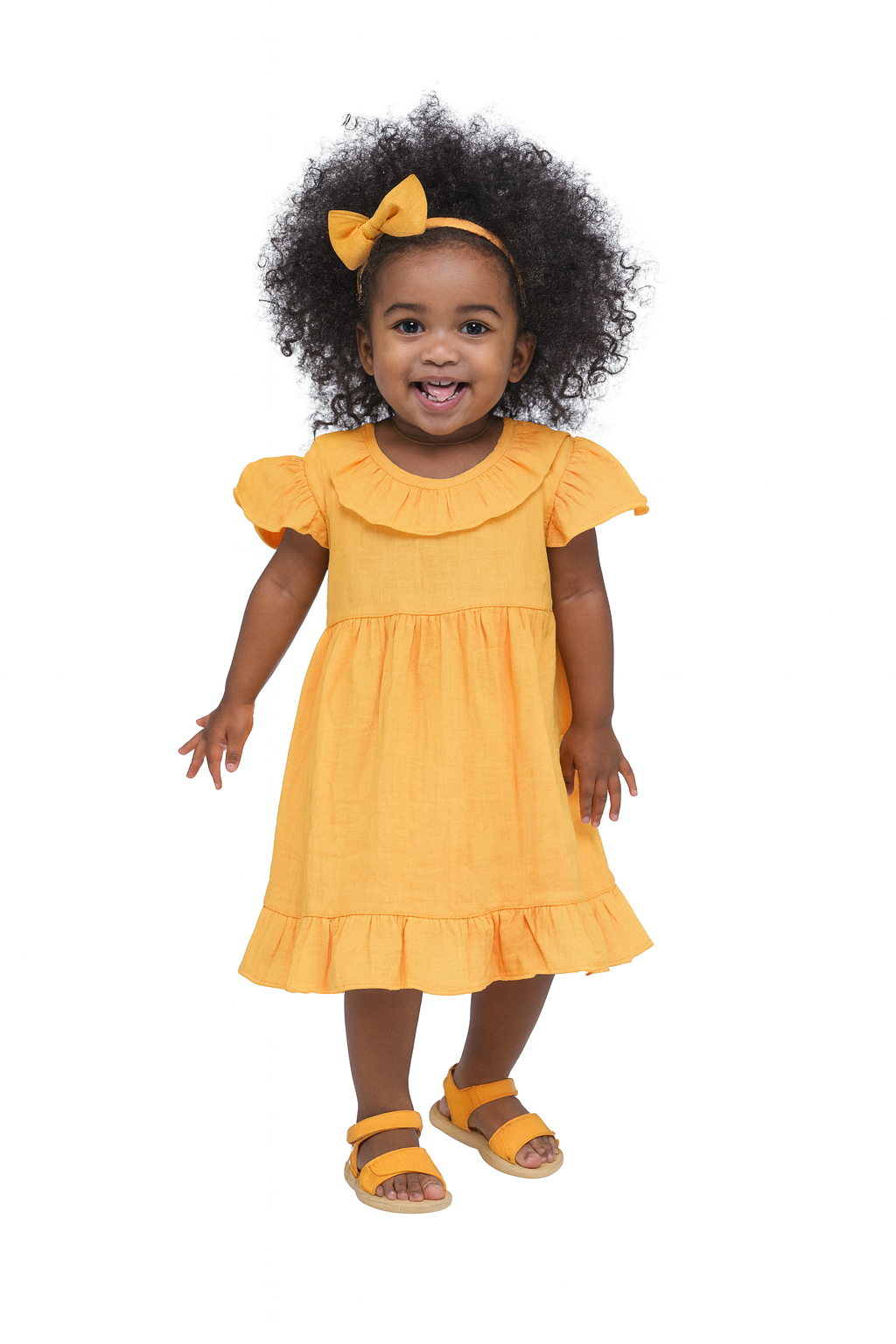 LUAY 100% Linen Mustard Baby Frock, with Frills, Dress for Baby Girls, Cute and Trendy Summer Dress for Babies.