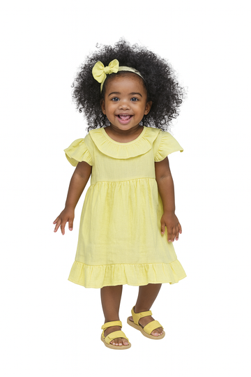 LUAY 100% Linen Green Baby Frock, with Frills, Dress for Baby Girls, Cute and Trendy Summer Dress for Babies